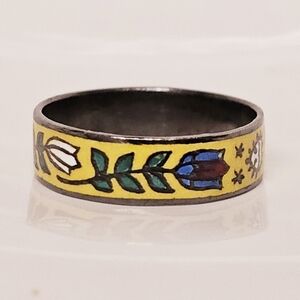 Vintage Sterling Enamel Ring 7.5